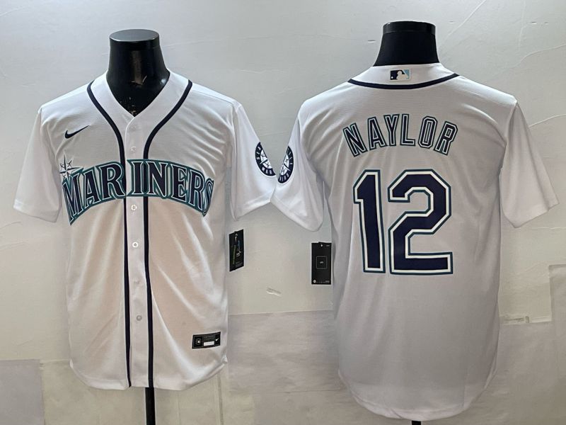 Men 2025 Nike Seattle Mariners #12 Naylor White Game MLB Jersey 01
